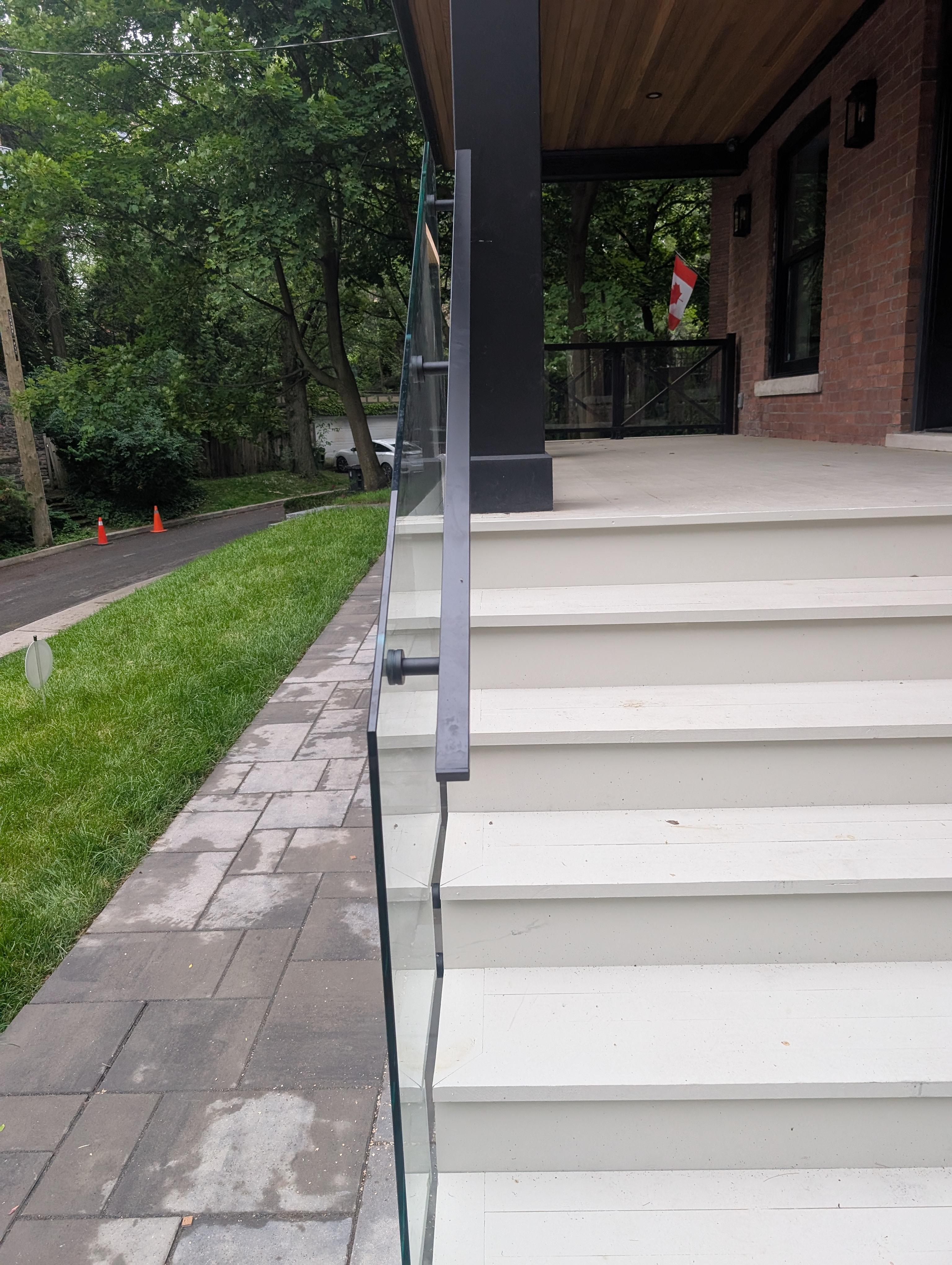 Precision glass templating for wood stairs Toronto railing project